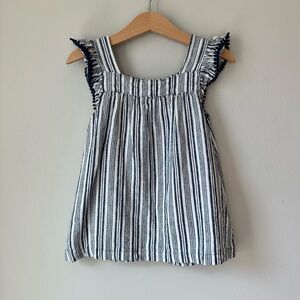 Carter’s Girl’s Striped Linen Blend Angel Sleeve Pom Pom Dress Size 5T